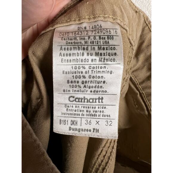 Carhartt Tan Dungaree Loose Fit Canvas Utility Work Pants Size 36x32 - Picture 10 of 11